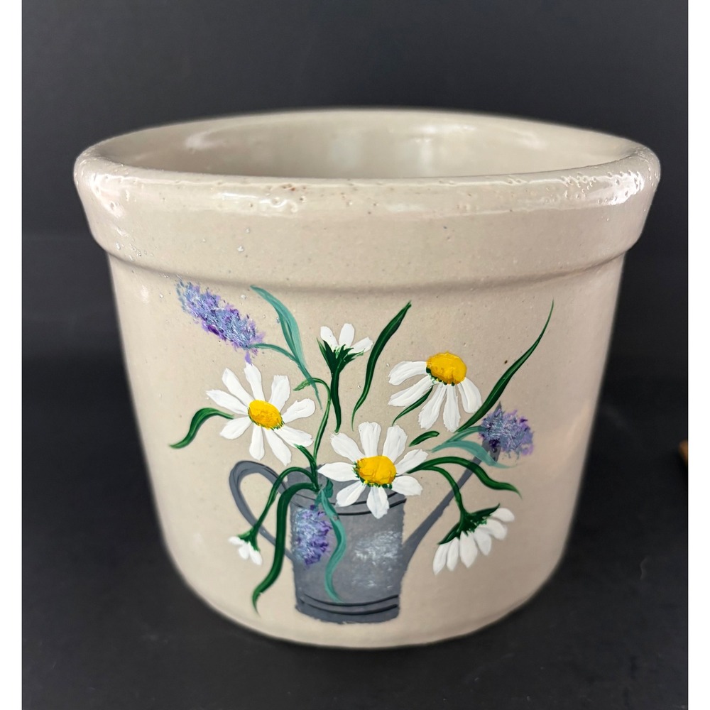 RRP Co Roseville Ohio Stoneware Crock 1 Pt Low Hand Painted Daisy Watering Can